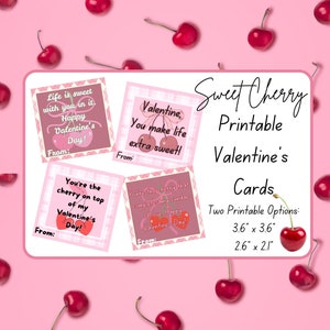 Sweet Cherry Valentine&#39;s Cards | Printable | Instant Download