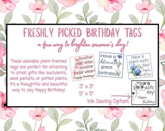 Plant Birthday Gift Tags | Printable Floral Designs (Instant Download)