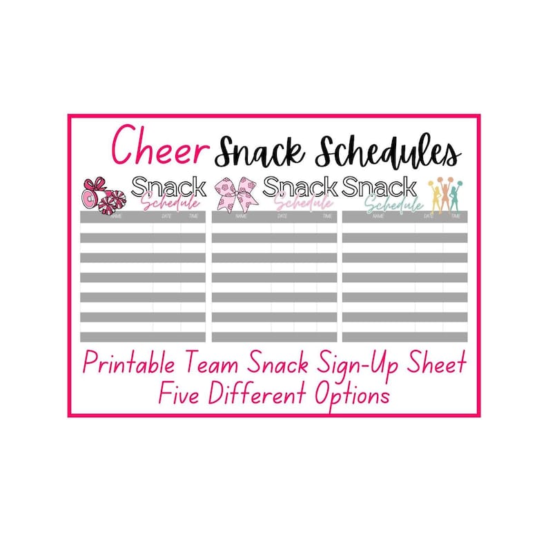 Cheerleading Snack Schedule | Printable Team Sign-up (PDF) - Etsy
