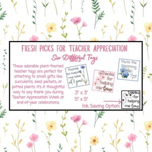Fresh TEACHER APPRECIATION Printable Flower Tags | Instant Download | Multiple Printable Options | Flower Gift Tags | End of the Year Gift