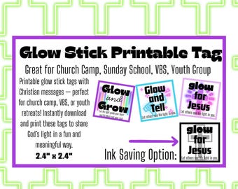 Glow for Jesus Printable Tags | Church, VBS (Instant Download)