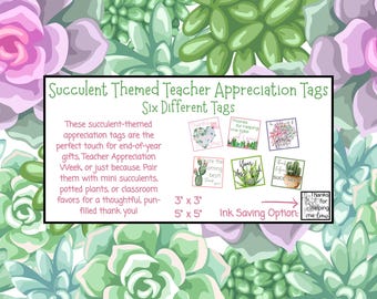 Succulent Teacher Appreciation Gift Tags | Printable (Instant Download)
