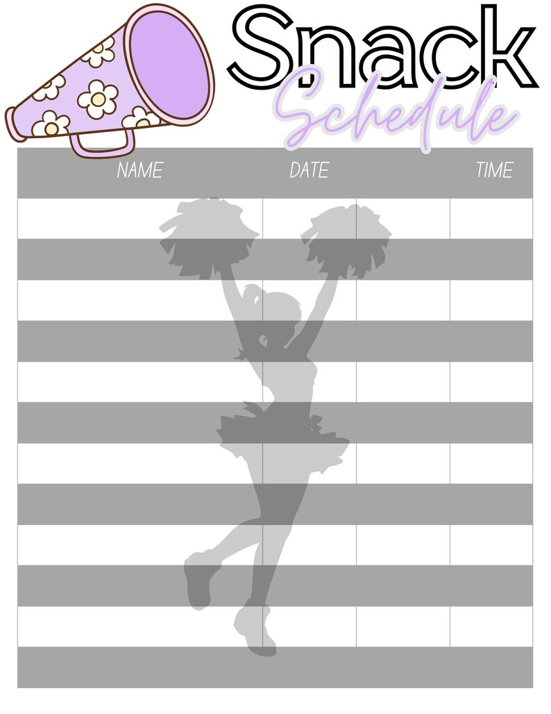 Cheerleading Snack Schedule | Printable Team Sign-up (PDF) - Etsy