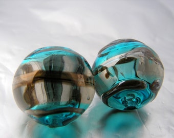 AQUAMARINE EARRINGS PAIR Hollow Beads