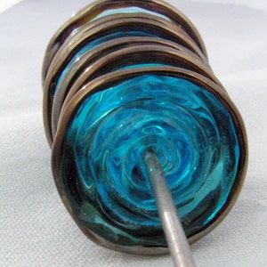 AQUA Silver Lampwork Glass Disc Beads Set of 6 image 5