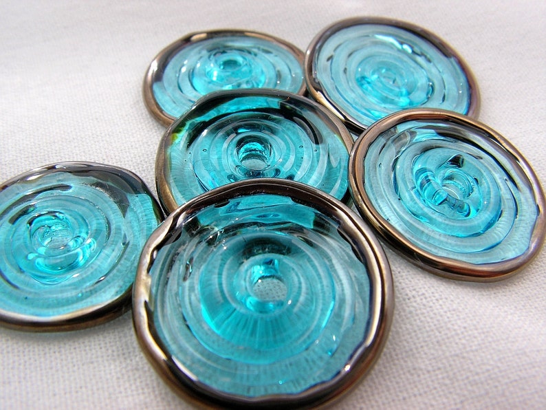 AQUA Silver Lampwork Glass Disc Beads Set of 6 image 3