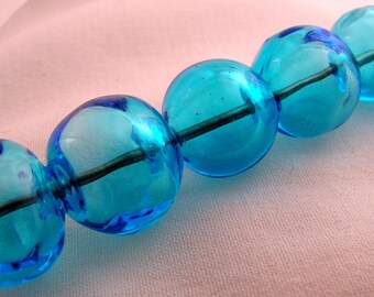 Aquamarine Hollow Lampwork Glass Beads Set of 5