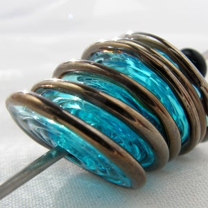 AQUA Silver Lampwork Glass Disc Beads Set of 6 image 2