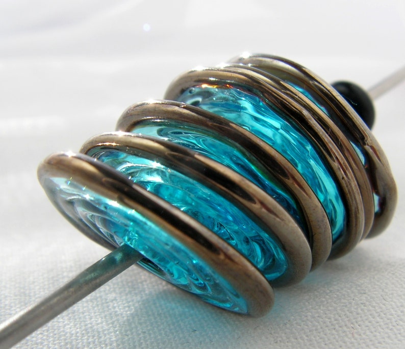 AQUA Silver Lampwork Glass Disc Beads Set of 6 image 2