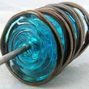 AQUA Silver Lampwork Glass Disc Beads Set of 6 image 1