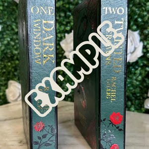 May include: Two hardcover books with green covers and gold lettering. The first book is titled "One Dark Window" and the second book is titled "Two Twisted Crowns" by Rachel Gillig.