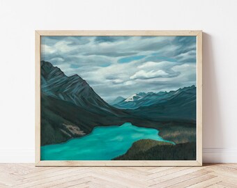 Peyto Lake Landscape Giclée Print | Rocky Mountains | Fine Art Print National Park | Vertical Print | Banff Glacier Painting | Wall Art