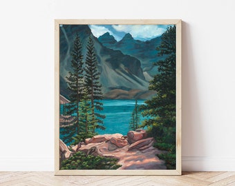 Moraine Lake Reflections Landscape Giclée Print | Rocky Mountains | Fine Art Print National Park | Vertical Print | Banff Painting |Wall Art