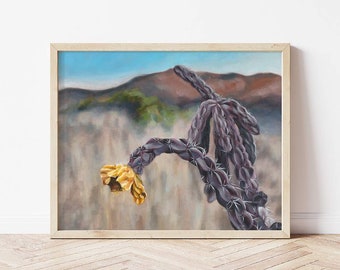 Blooming Tree Cholla Landscape Giclée Print | Cactus Painting | Fine Art Print Desert | Horizontal Print | Landscape Painting | Wall Art