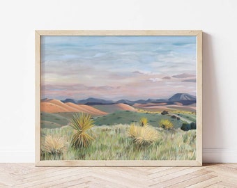 Marfa Yucca Landscape Giclée Print | Abstract Landscape | Fine Art Print Desert | Horizontal Print | Landscape Painting | Wall Art