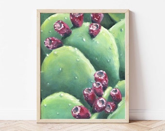 Prickly Pear Flowers Landscape Giclée Print | Abstract Landscape | Fine Art Print Flower | Vertical Print | Landscape Painting | Wall Art