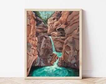 Johnston Canyon Lower Waterfalls Landscape Giclée Print | Rocky Mountains | Fine Art Print National Park | Vertical Print | Banff Painting