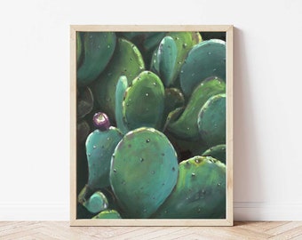 Single Bloom Landscape Giclée Print | Cactus Painting | Fine Art Print Desert | Vertical Print | Landscape Painting | Wall Art