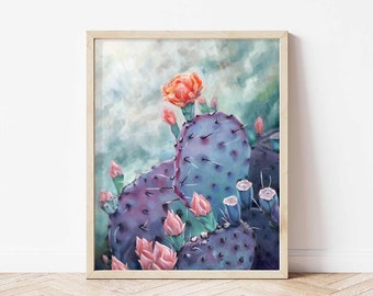 Emerald Oasis Landscape Giclée Print | Travel Landscape | Fine Art Print Cactus | Vertical Print | Cactus Painting | Wall Art