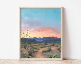 The Dancing Ocotillo Landscape Giclée Print | Sunrise Landscape | Fine Art Print Desert | Vertical Print | Landscape Painting | Wall Art