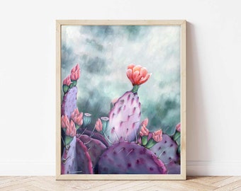 Lilac Desert Petals Cactus Giclée Print | Travel Landscape | Fine Art Print Cactus | Vertical Print | Cactus Painting | Wall Art