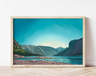Lake Minnewanka Landscape Giclée Print | Rocky Mountains | Fine Art Print National Park | Vertical Print | Banff Glacier Painting | Wall Art
