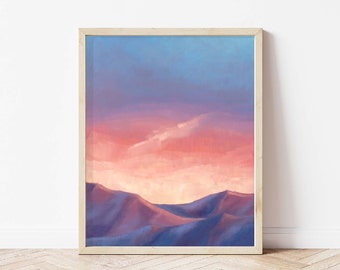 The Rosy Dusk Light Landscape Giclée Print | Sunrise Landscape | Fine Art Print Desert | Vertical Print | Landscape Painting | Wall Art