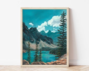Moraine Lake Landscape Giclée Print | Rocky Mountains | Fine Art Print National Park | Vertical Print | Banff Oil Painting | Wall Art