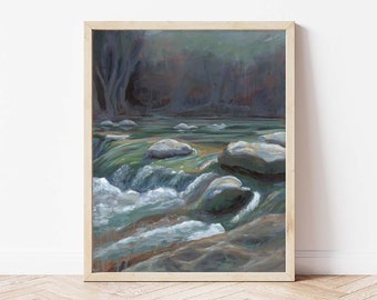 A Greenbelt Swim Landscape Giclée Print | Abstract Water Landscape | Fine Art Print Lake | Vertical Print | Landscape Painting | Wall Art