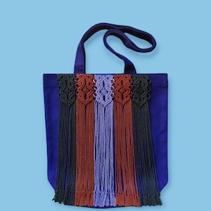 Cotton shopper bag with macrame trim for going to the market, beach or everyday use/eco-friendly