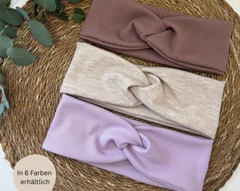 Knotenstirnband aus Ribjersey, Stirnband, Haarband,Twist, Mädchen, Uni, mauve, beige, grau, flieder, hellbeige, meliert