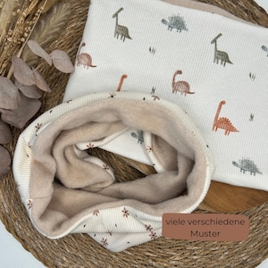 Gefütterter Loopschal Kinder aus Rippjersey und Baumwollfleece – weicher Schlauchschal für Mädchen und Jungen – viele Muster – handgemacht