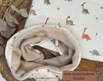 Gefütterter Loopschal Kinder aus Rippjersey und Baumwollfleece – weicher Schlauchschal für Mädchen und Jungen – viele Muster – handgemacht