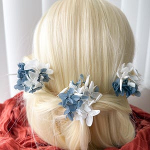 Dusty Blue Wedding Dried Flower Hair Pins, Blue Wedding Hair Accessories, Rustic Boho Bridal Hair Piece, Floral Clips