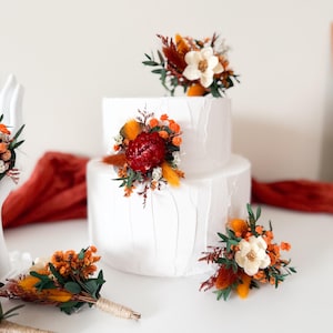 Amber Rust Orange Floral Cake Topper, Birthday Cake Topper, Terracotta Wedding Cake Flowers Decor, Baby Shower Cake, Wedding Cake Decoration