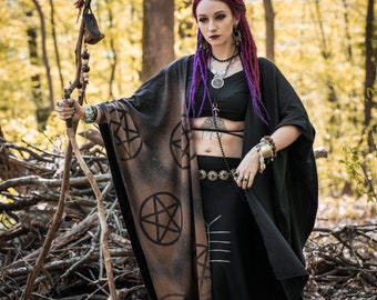 Long Pentacle Pentagram Robe Jacket Ritual Witch Black Outerwear