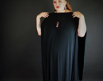 Long Black Kaftan  Dress Long Sleeve Off the Shoulder Maxi Over Size Large Dress