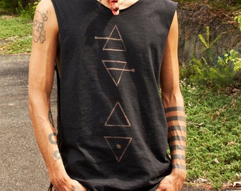 Elemental Symbols Open Sided Tank or T Shirt Style Stained Apocalyptic Shirt