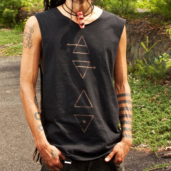 Elemental Symbols Open Sided Tank or T Shirt Style Stained Apocalyptic Shirt