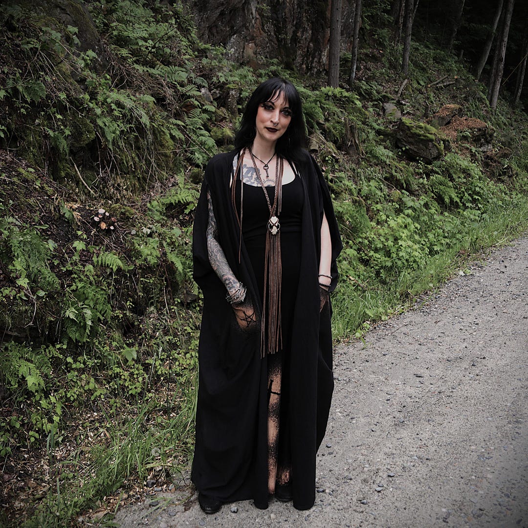 Elemental Elegy – Black Cotton Ritual Robe With Sacred Symbols - Etsy UK