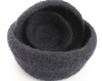 Wool Felted Bowls /  Set of Three / Modern / Black