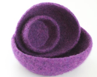 Wool Felted Bowls /  Set of Three / Modern / Heather Purple