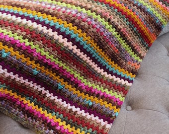 Granny Stripe Crochet Throw Blanket - Jewel Tone and Neutral Mix