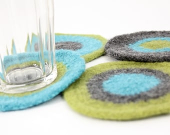 Hand-knit Felted Coasters - Tuquoise, Green, Gray