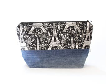 Kleine rits etui, sok breien tas, Eiffel toren & denim
