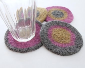 Hand-knit Felted Coasters - Pink, Gray, Tan