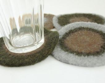 Coasters - Hand-knit Felted Wool  - Olive, Camel, Gray, Hanna