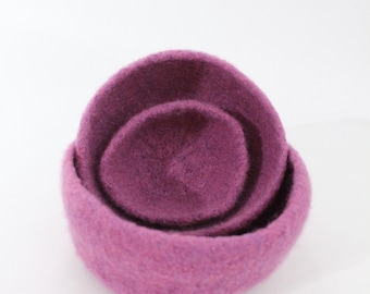 Wool Felted Bowls /  Set of Three / Modern / Rose Pink
