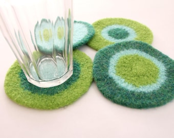 Coasters - Hand-knit Felted Wool  - Jade, Green, Blue - Kit