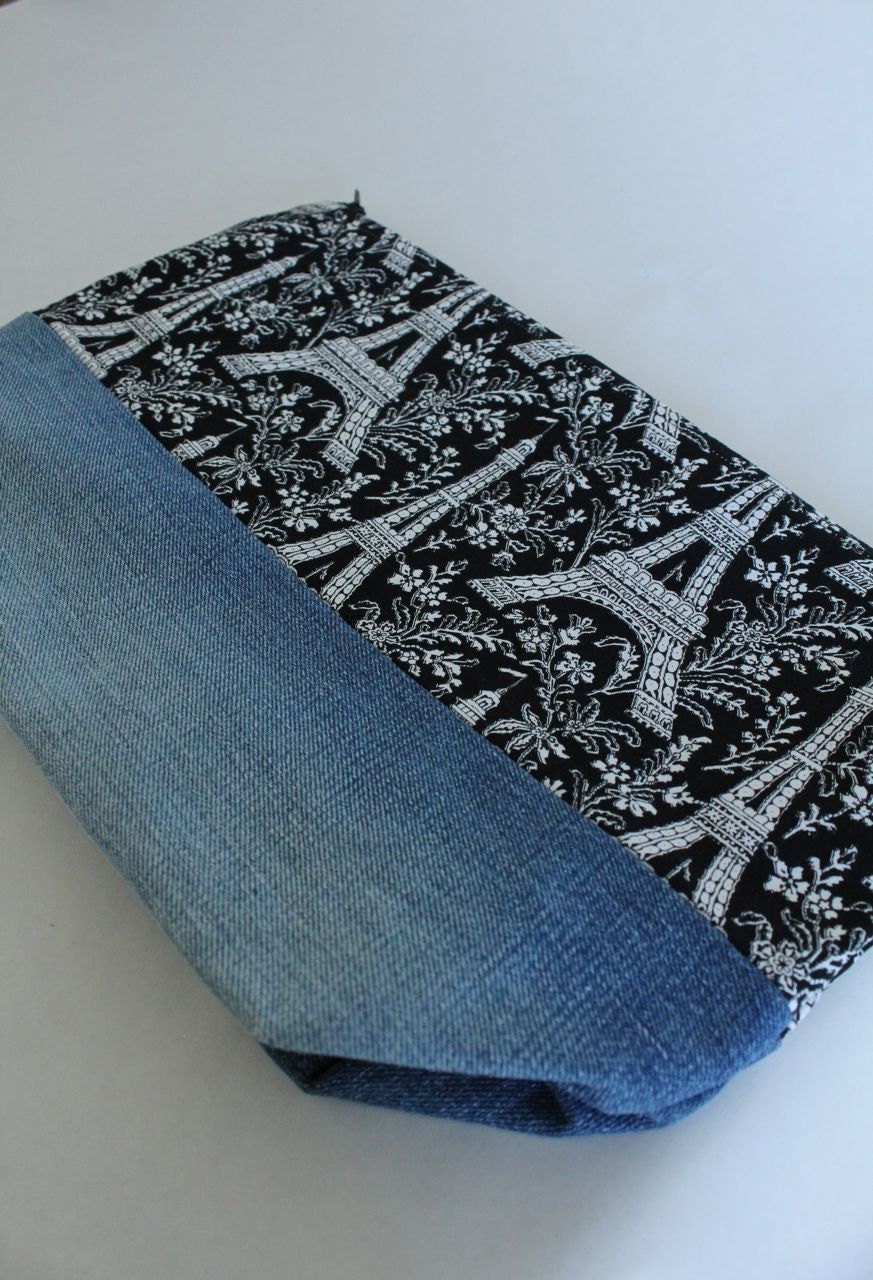 Medium Zipper Pouch Shawl Knitting Bag Eiffel Tower & Denim - Etsy